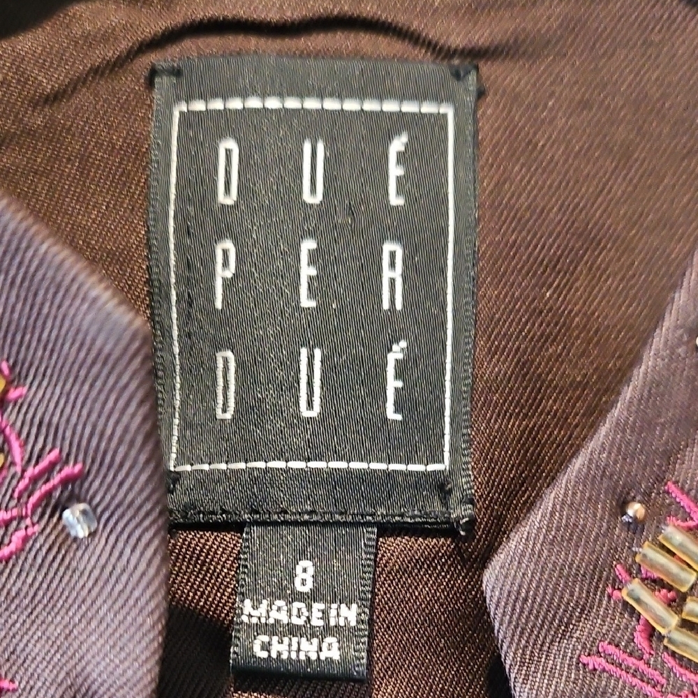 Due Per Due Brown Blazer with Deep Red Embroidery and Mandarin Collar - Picture 6 of 16